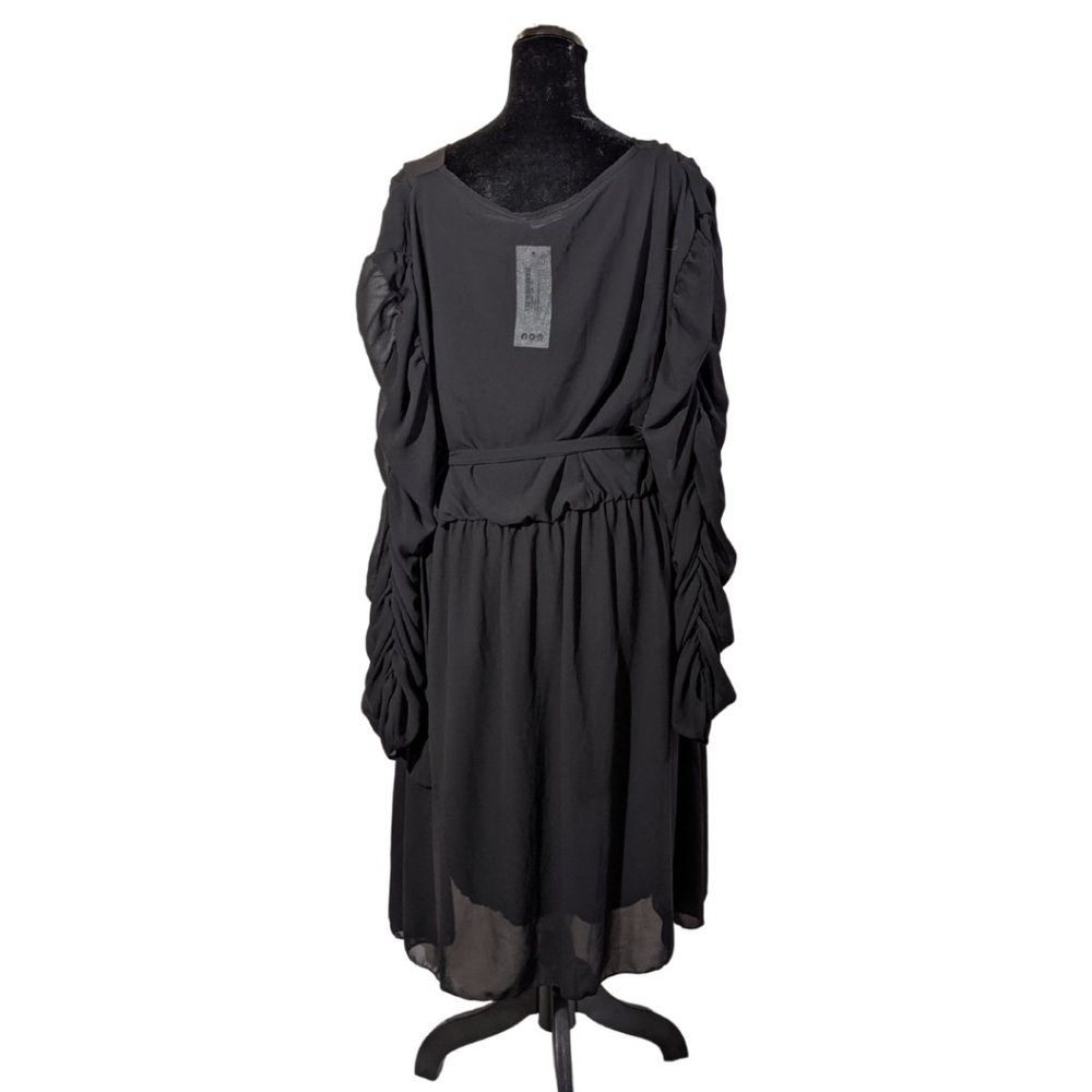 BooHoo Ruched Long Sleeve Wrap Skater Dress Size 24 Black - Picture 3 of 6